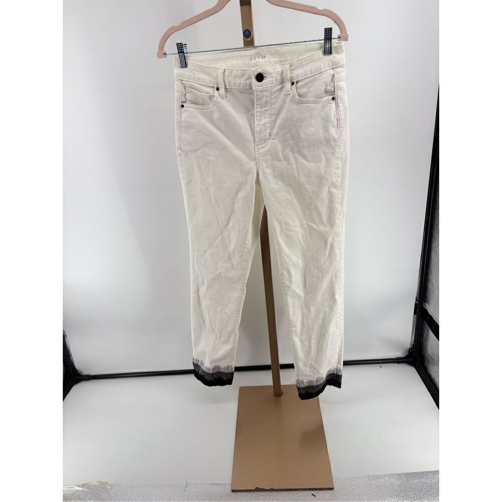 White House Black Market Slim Crop Jeans White Black Hem Detail Women’s Size 4